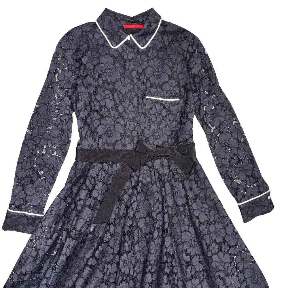 CH Carolina Herrera Floral Lace Peter Pan Collar Dress Women 10 Black Luxury - Picture 13 of 16